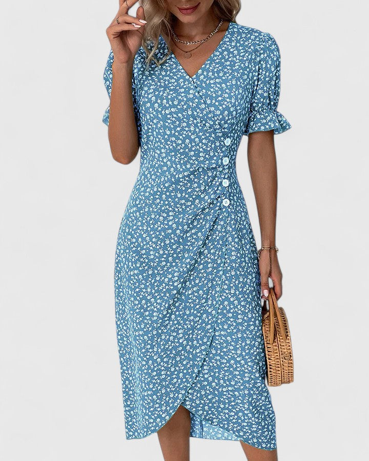Women's Elegant Wrap Style Side Button Detail Summer Dress | Midi