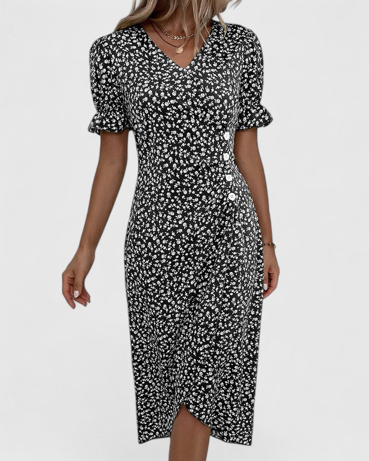 Women's Elegant Wrap Style Side Button Detail Summer Dress | Midi