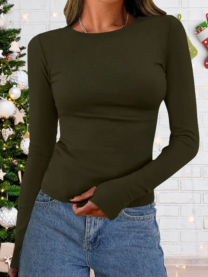 Women’s Slim Fit Ribbed Top | Crew Neck