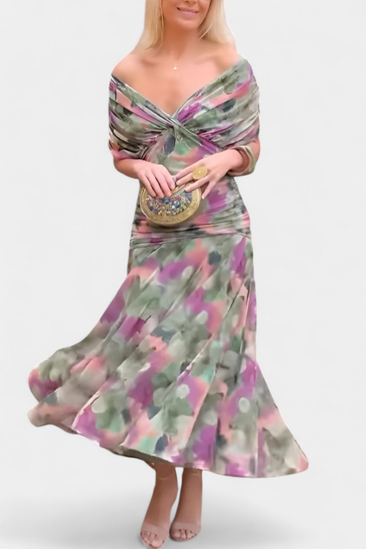 Women's Elegant Off Shoulder Wedding Guest Formal Dress | Maxi