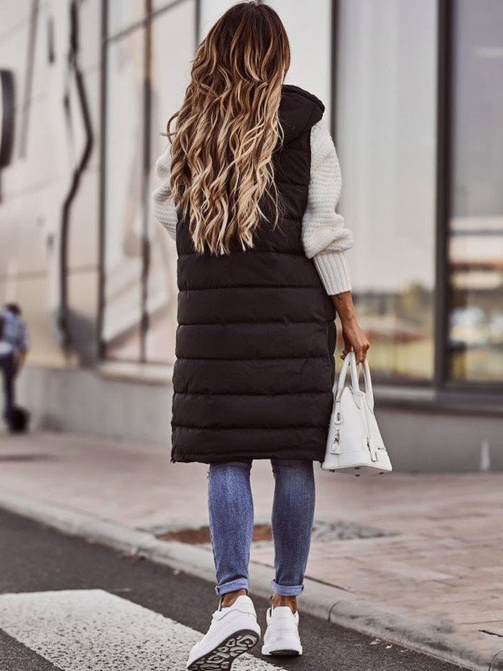 Women's Longline Puffer Vest | Stand Collar