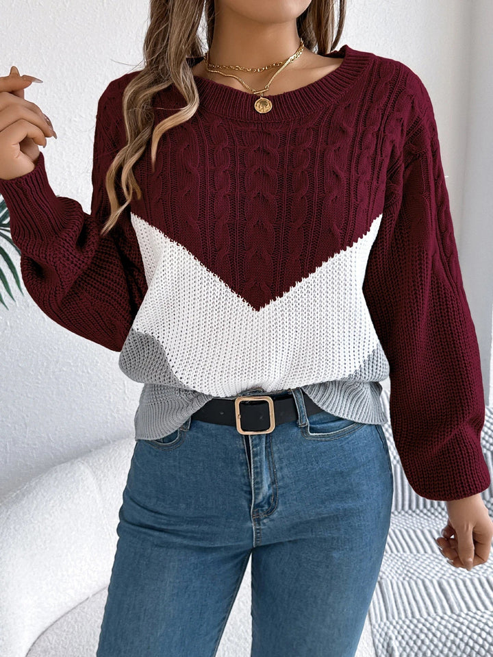 Women's Colour Block Cable Knit Jumper | Chevron