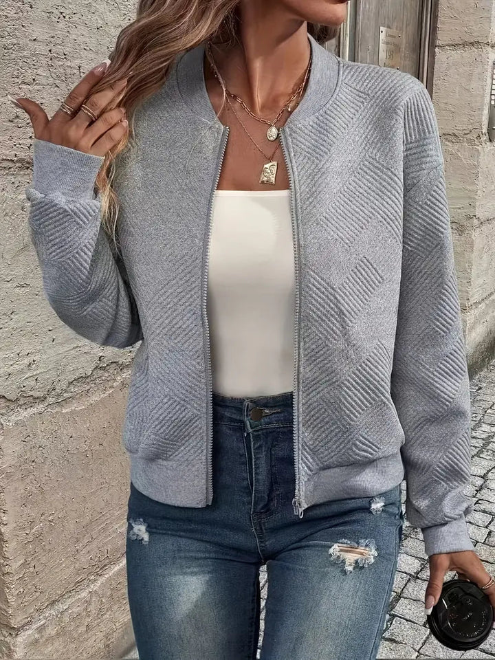 Women's Casual Textured Bomber Jacket | Zipper