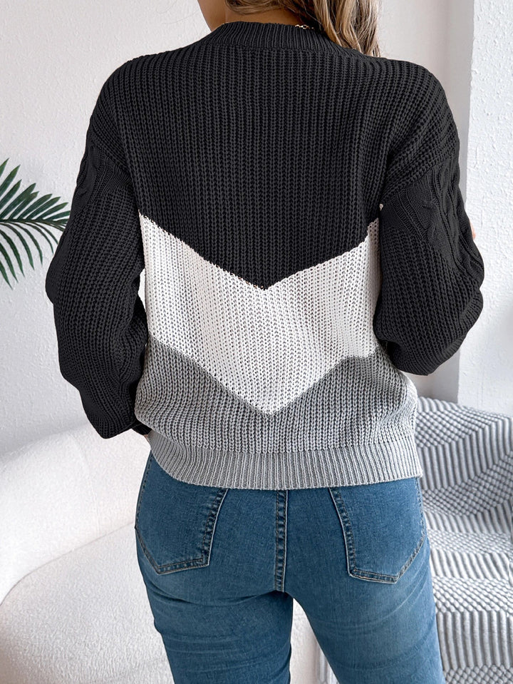 Women's Colour Block Cable Knit Jumper | Chevron