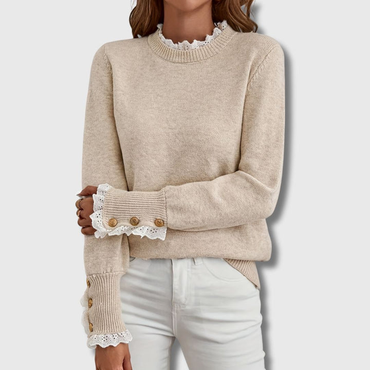 Women's Frill Trim Knit Jumper | Contrast Cuff