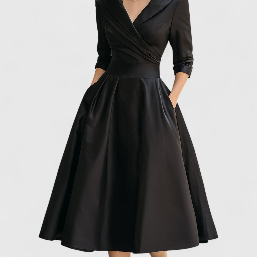 Women's Elegant Formal Evening Party Wrap Flared Dress | Midi