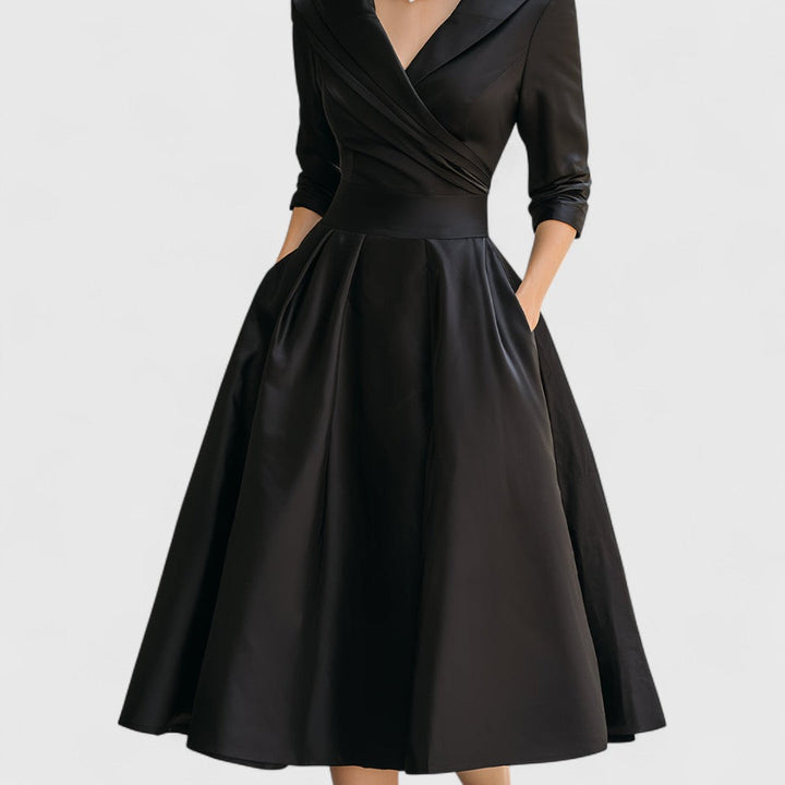 Women's Elegant Formal Evening Party Wrap Flared Dress | Midi