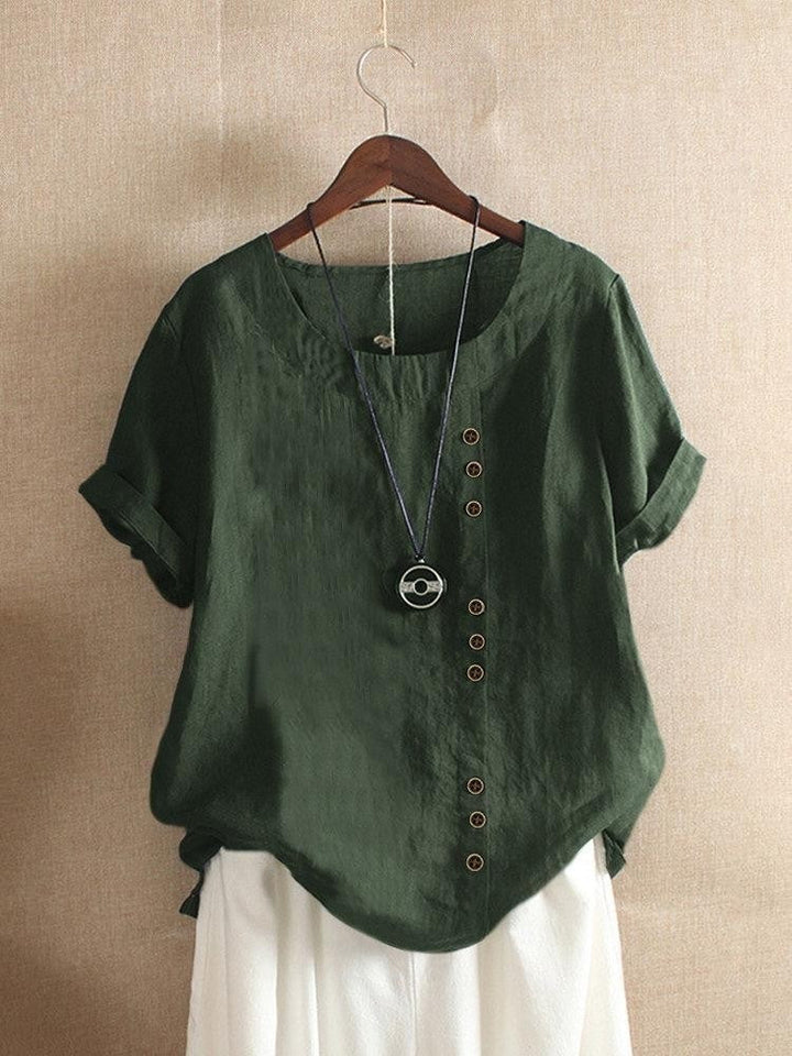 Women's Casual Loose-Fit Short Sleeve Blouse | Side Buttons