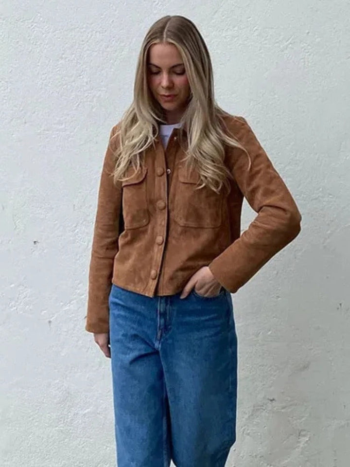 Women's Cropped Button Up Brown Jacket | Winter