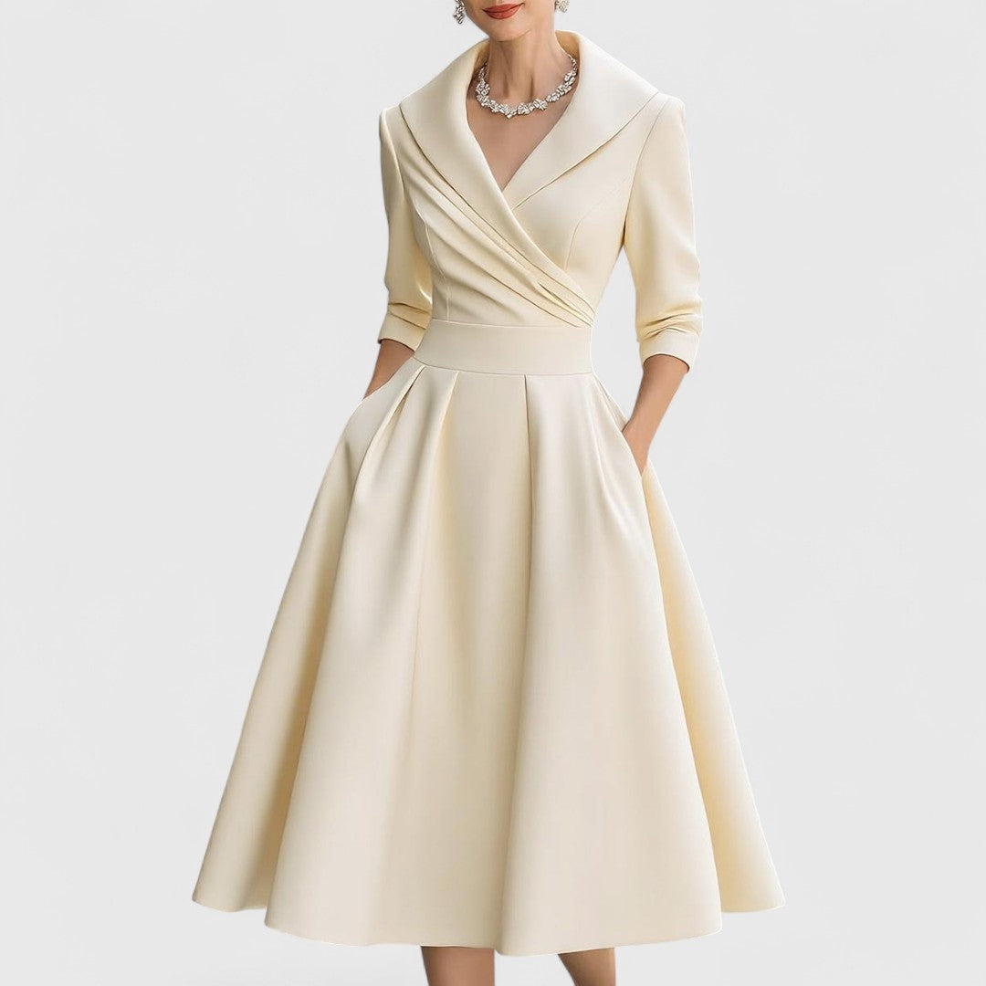 Women's Elegant Formal Evening Party Wrap Flared Dress | Midi