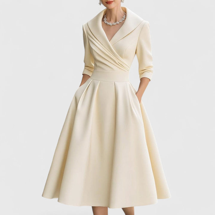 Women's Elegant Formal Evening Party Wrap Flared Dress | Midi