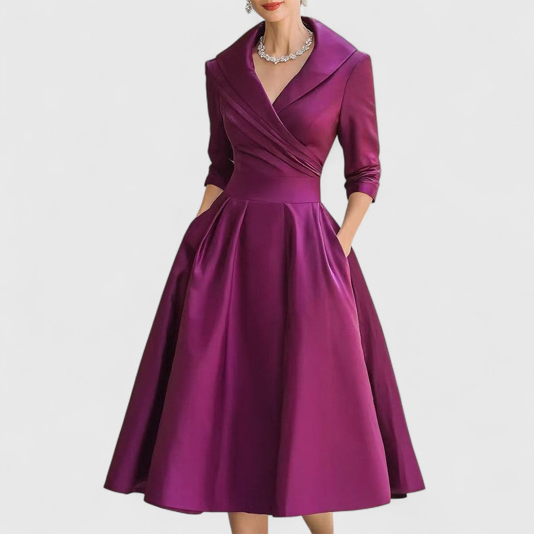 Women's Elegant Formal Evening Party Wrap Flared Dress | Midi