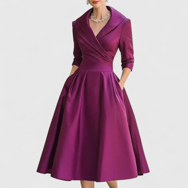 Women's Elegant Formal Evening Party Wrap Flared Dress | Midi