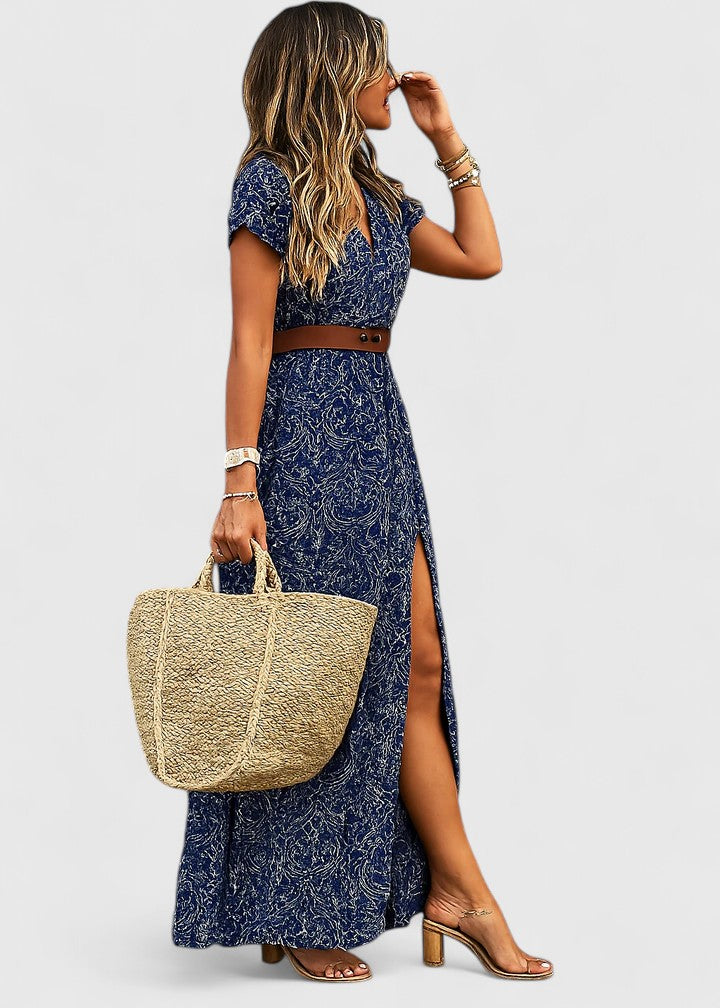 Women's Summer Relaxed Fit Vacation Dress with Side Slit | Maxi
