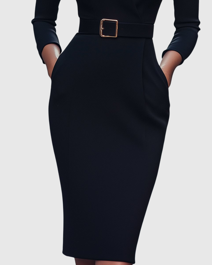 Women's Tailored Formal Belted Dress | Midi