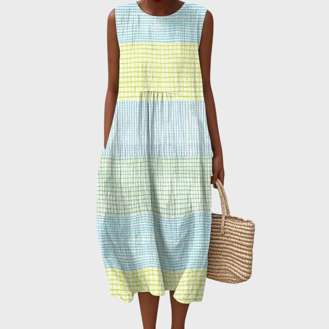 Women's Elegant Round Neck Loose Fit Summer Dress | Midi