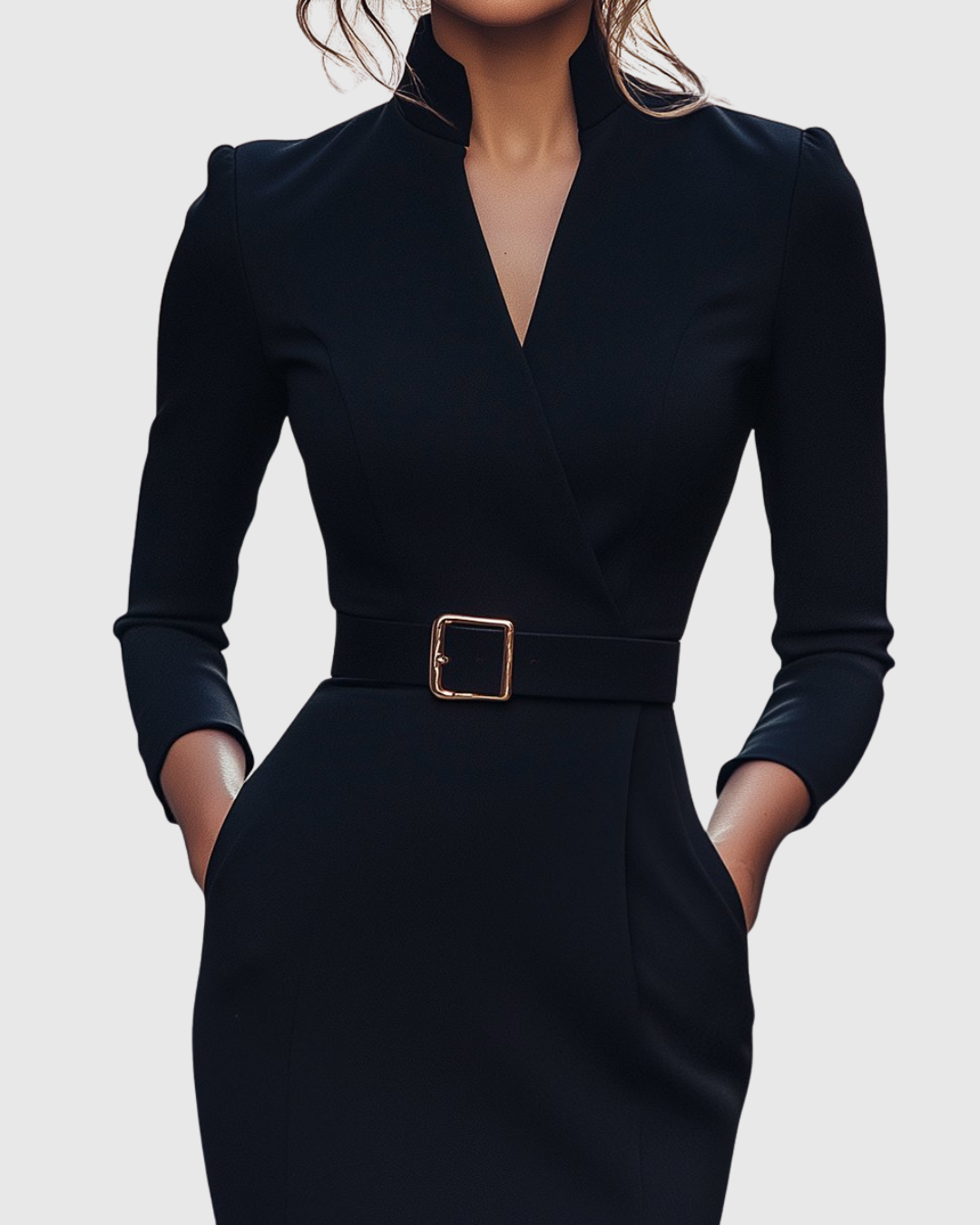 Women's Tailored Formal Belted Dress | Midi