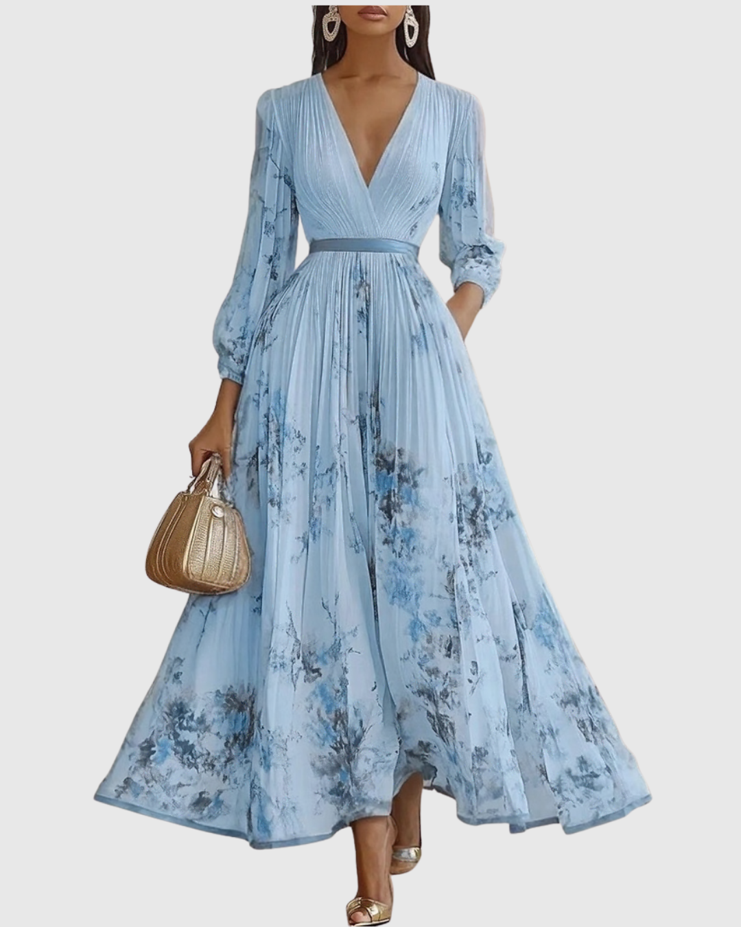 Women's Elegant Wedding Guest Pleated Dress | Maxi