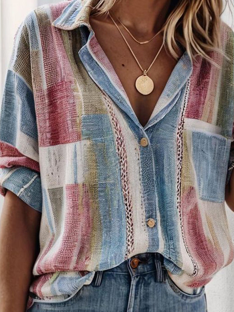 Women's Loose Casual Patchwork Shirt | Button Down