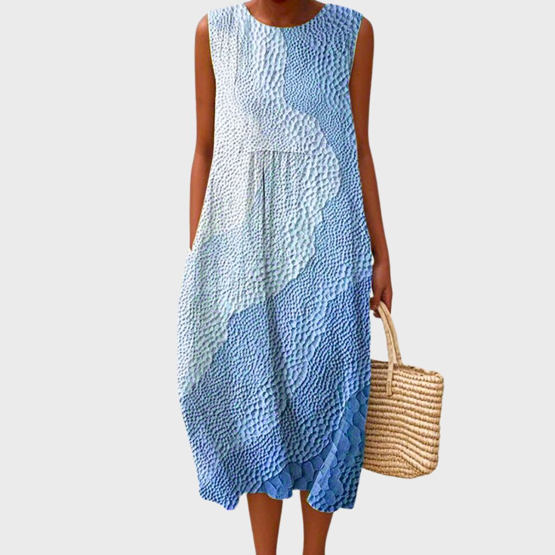 Women's Elegant Round Neck Loose Fit Summer Dress | Midi