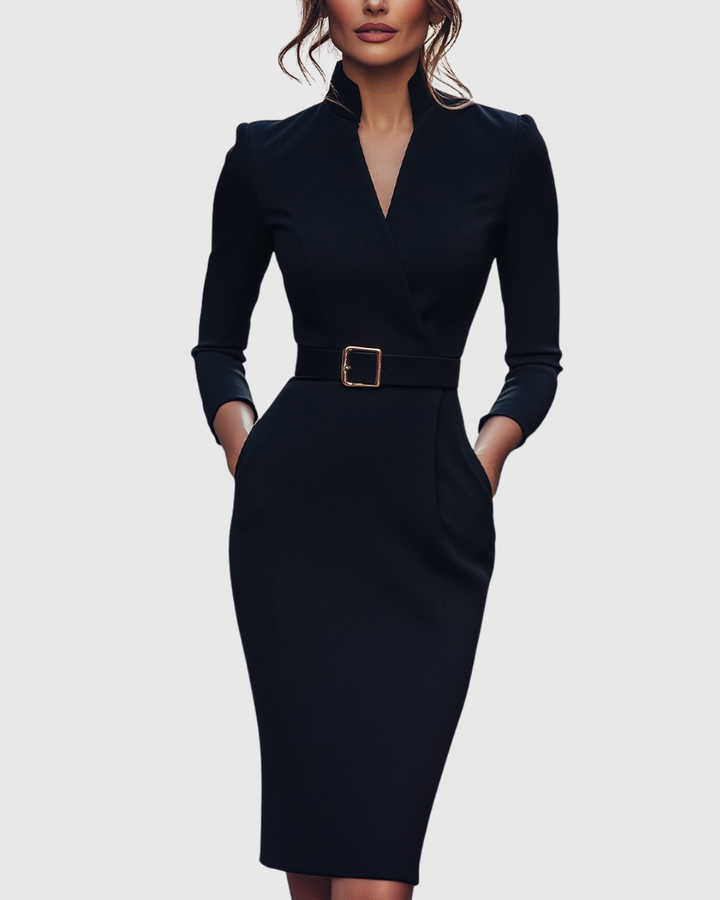 Women's Tailored Formal Belted Dress | Midi