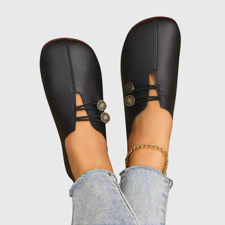 Women's Wide Toe Button Detail Loafers | Slip On