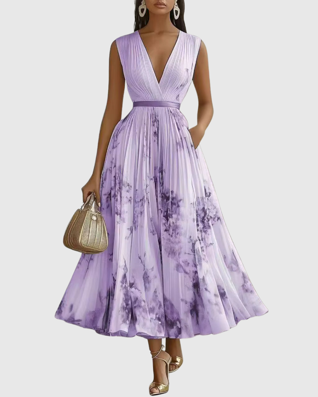 Women's Elegant Wedding Guest Pleated Dress | Maxi