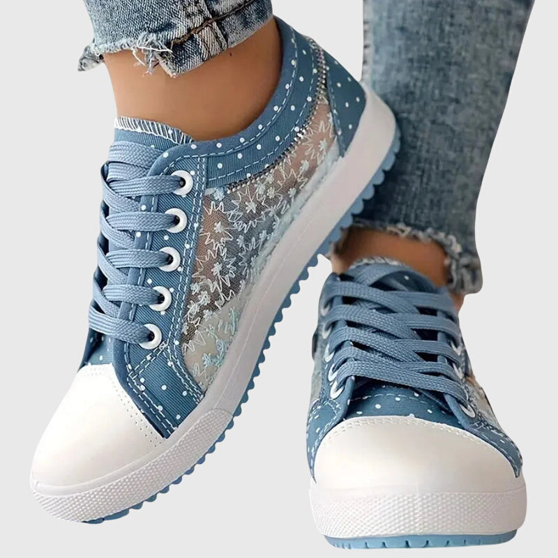 Women's Casual Polka Dot Design Sheer Detail Sneakers | Lace Up