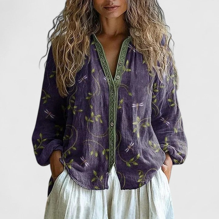 Women's Vintage Floral Print Blouse | Long Sleeves