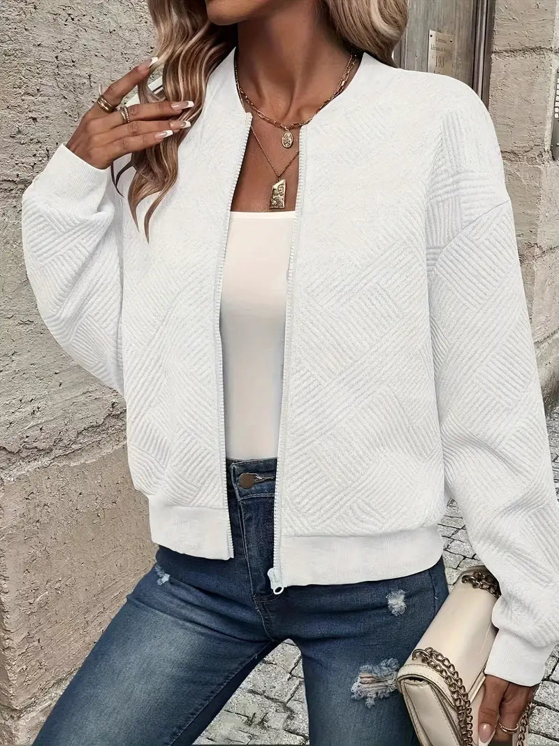 Women's Casual Textured Bomber Jacket | Zipper