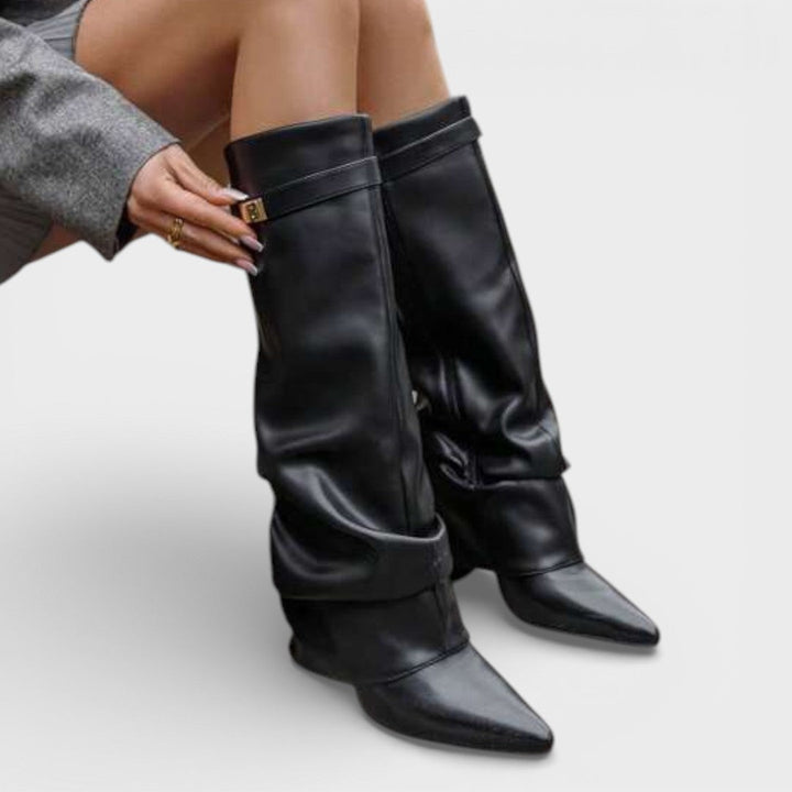 Women's Slouch Pointed Toe Knee High Boots | Heel