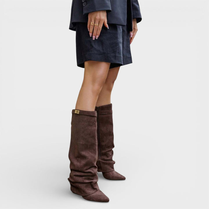 Women's Slouch Pointed Toe Knee High Boots | Heel