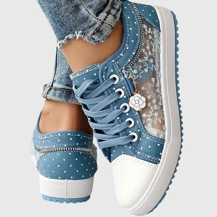 Women's Casual Polka Dot Design Sheer Detail Sneakers | Lace Up