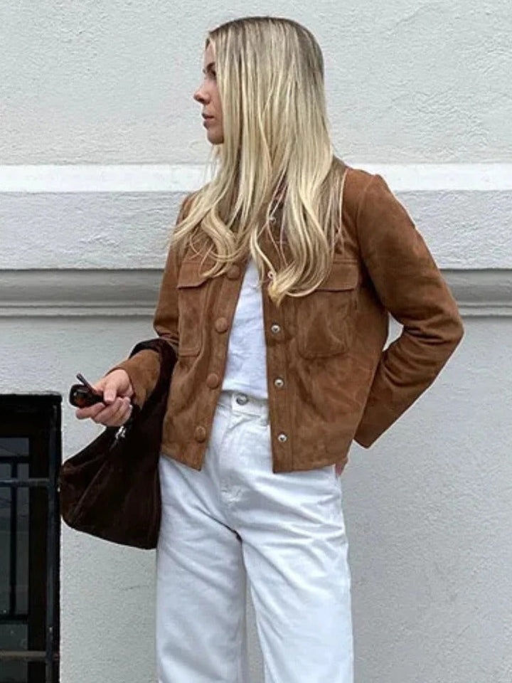 Women's Cropped Button Up Brown Jacket | Winter
