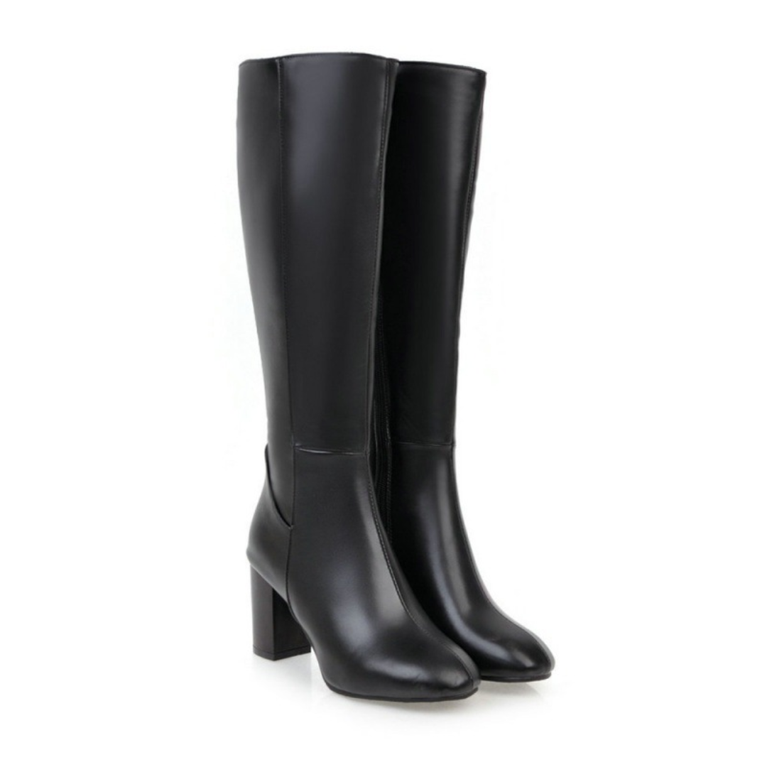Women's Chunky Zip Knee High Boots | Heel
