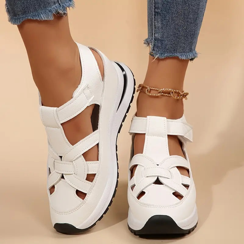 Women's Casual Cutout Platform Sandals | Hook and Loop