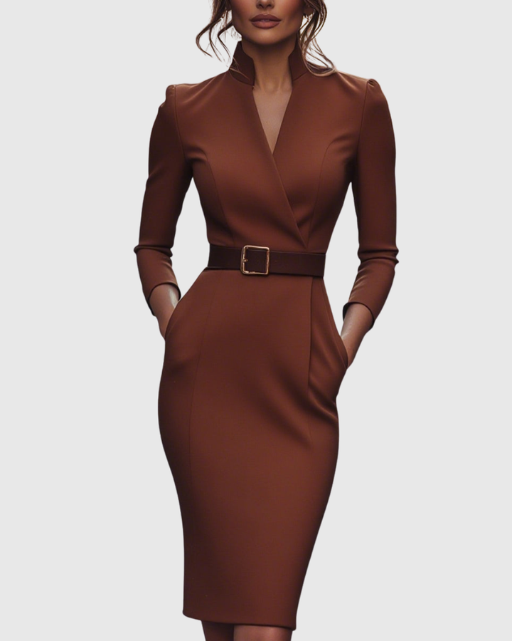 Women's Tailored Formal Belted Dress | Midi
