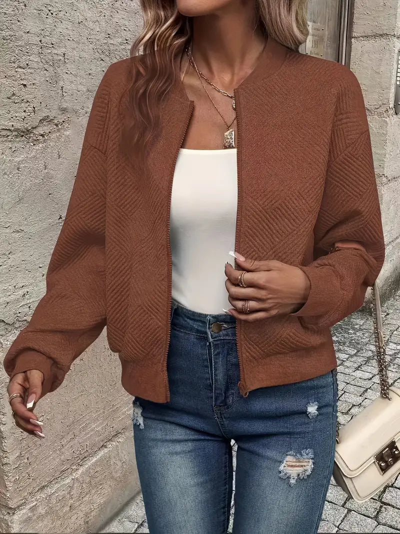 Women's Casual Textured Bomber Jacket | Zipper