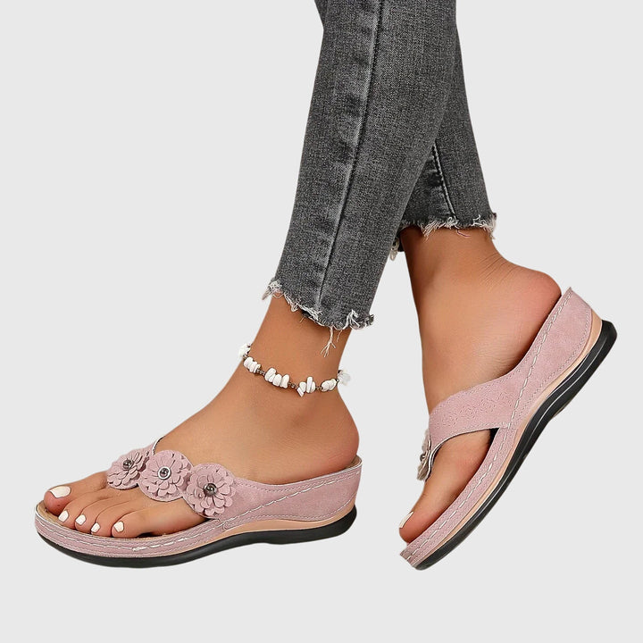 Women's Boho Floral Strap Detail Thong Sandals | Slip On