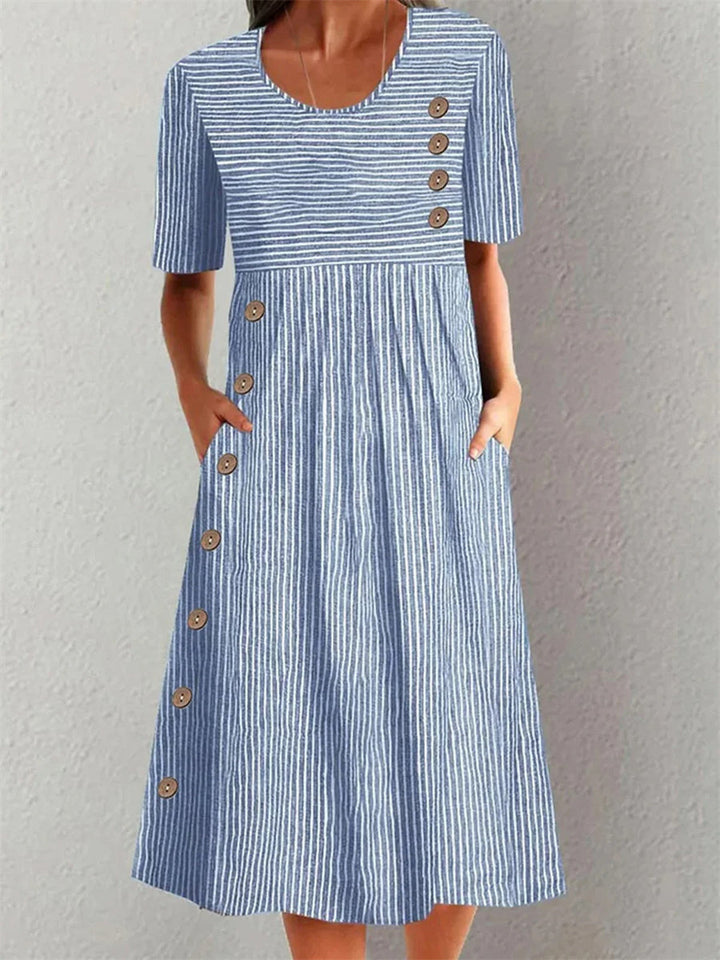 Women's Casual Striped Button Detail Dress | Midi