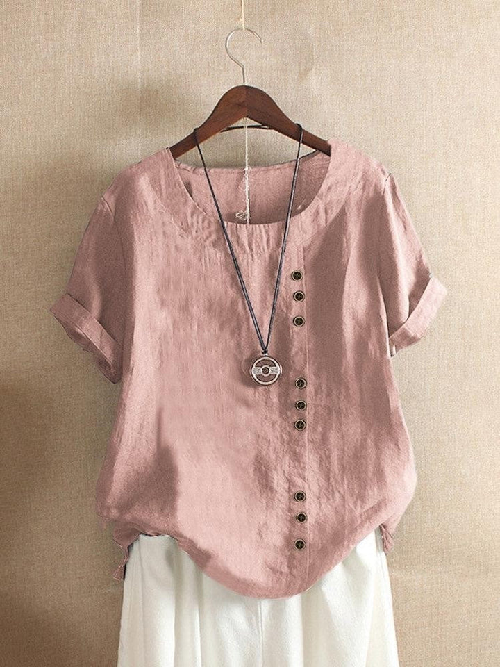 Women's Casual Loose-Fit Short Sleeve Blouse | Side Buttons