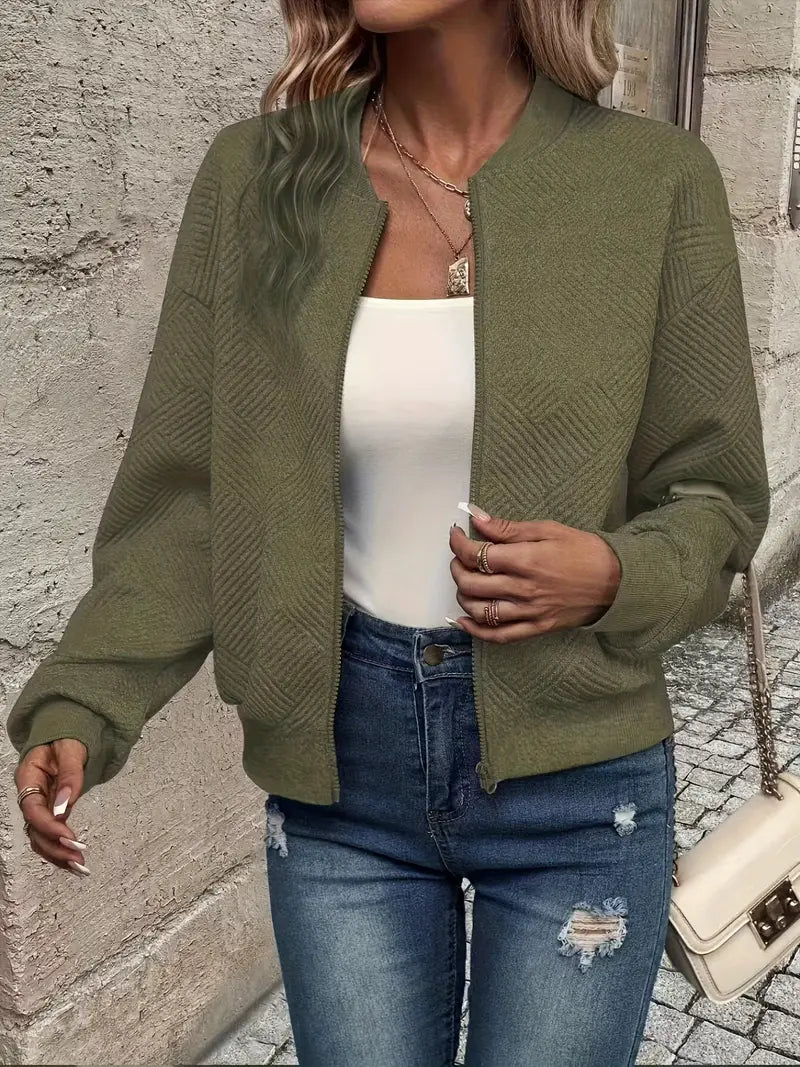 Women's Casual Textured Bomber Jacket | Zipper
