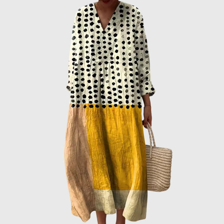 Women's Vintage Boho Print Shift V-Neck Dress | Midi