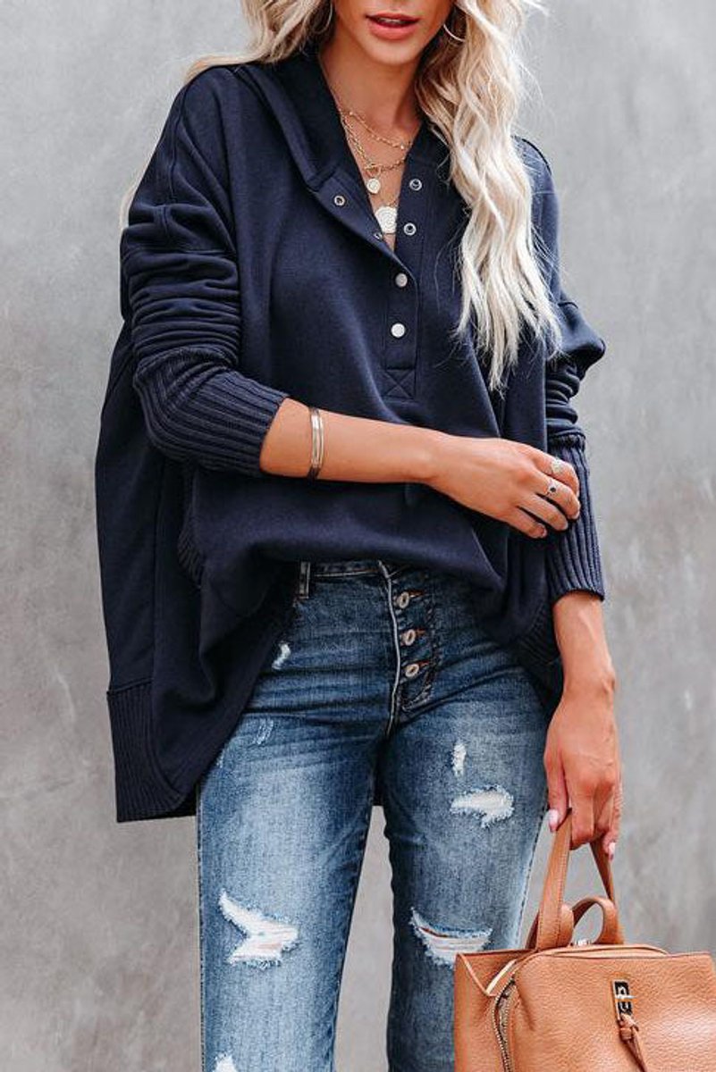 Women's Hooded Button Placket Sweatshirt | Casual