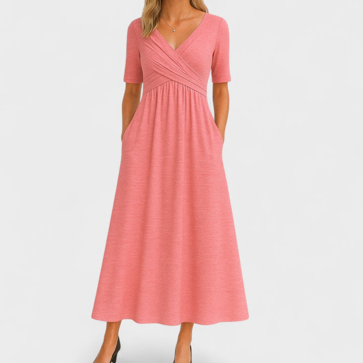 Women's Elegant Wrap Style Wedding Guest V-Neck Dress | Midi