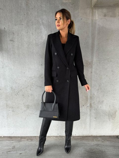 Women's Double-Breasted Elegant Coat | Longline