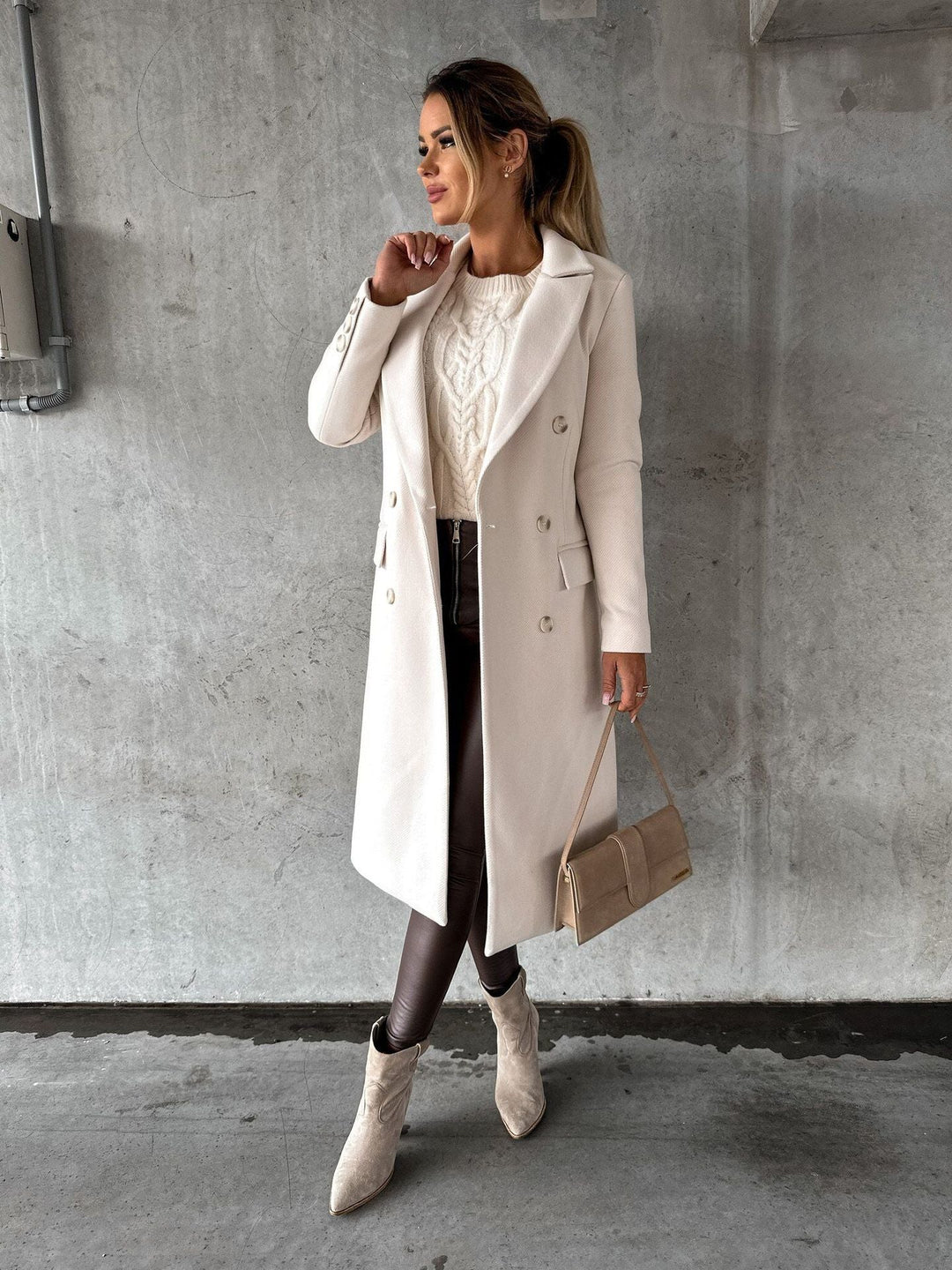 Women's Double-Breasted Elegant Coat | Longline