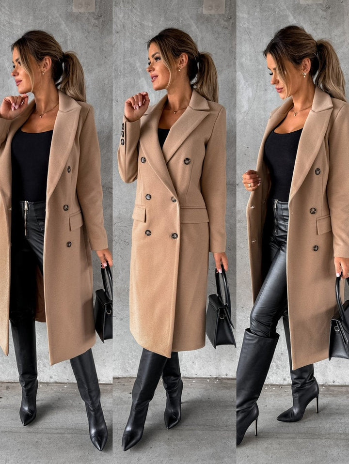 Women's Double-Breasted Elegant Coat | Longline