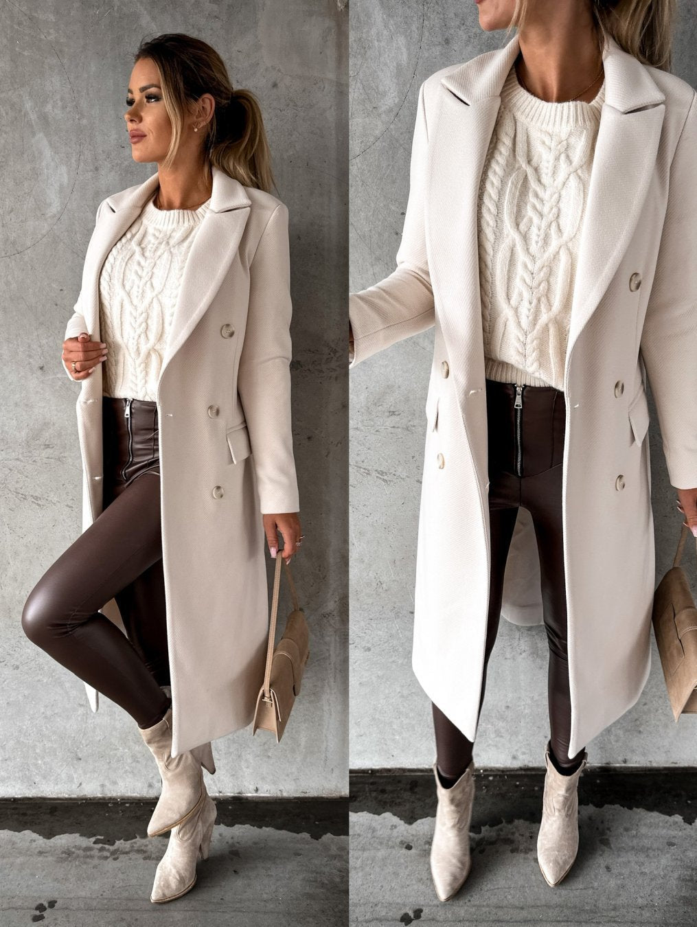 Women's Double-Breasted Elegant Coat | Longline