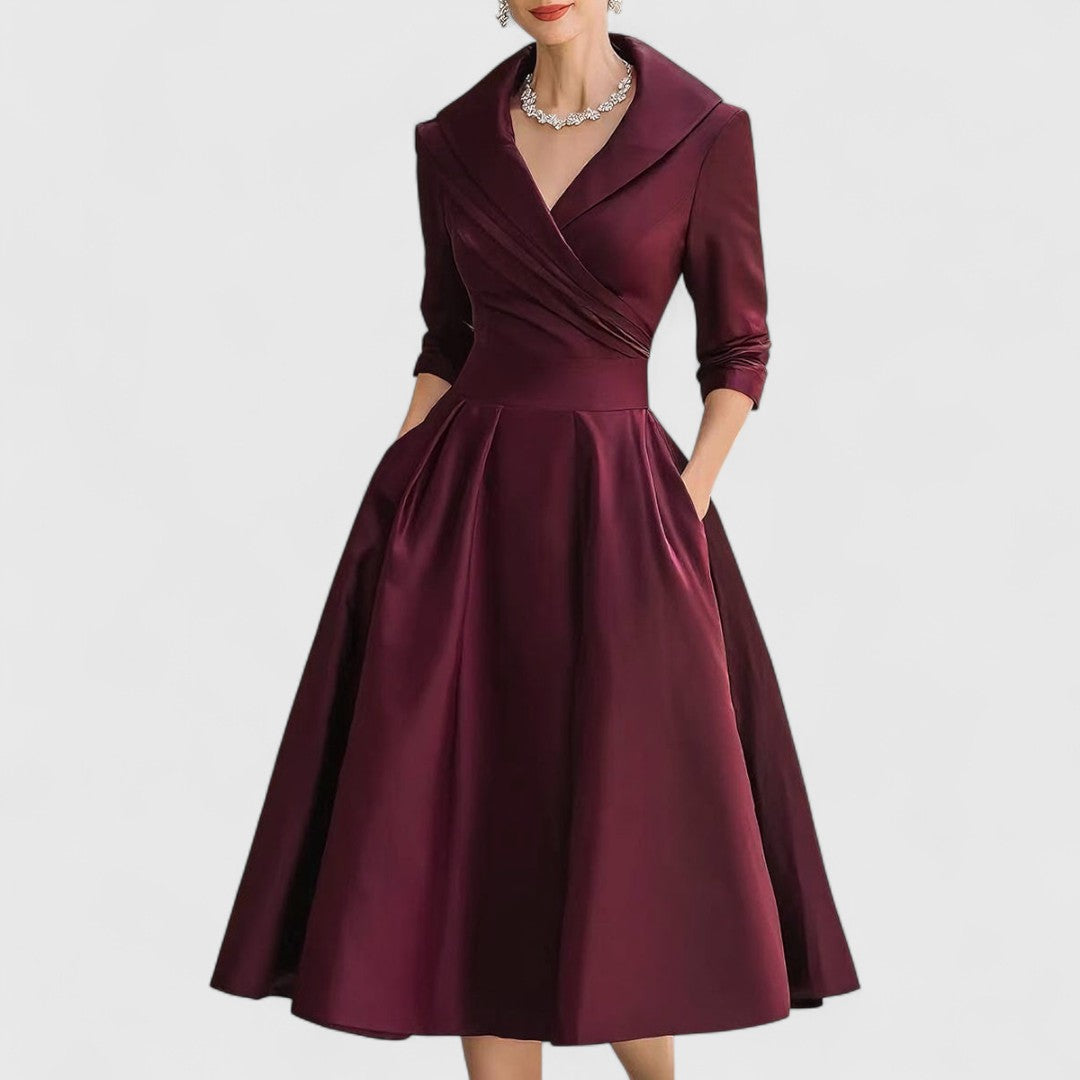 Women's Elegant Formal Evening Party Wrap Flared Dress | Midi